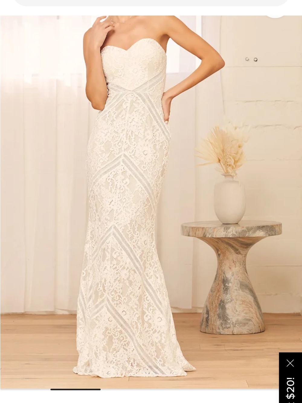 Promise My Heart White Lace Strapless Mermaid Maxi Dress